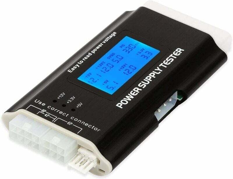 20/24 4/6/8-poliger Computer-PC-Netzteiltester für ATX, ITX, BTX, PCI-E, SATA, HDD, schwarze Farbe