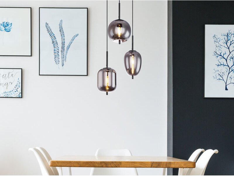 Thumbnail - Pendelleuchte blacky Metall Schwarz mit 3 Rauchglaskugeln, ø 46cm