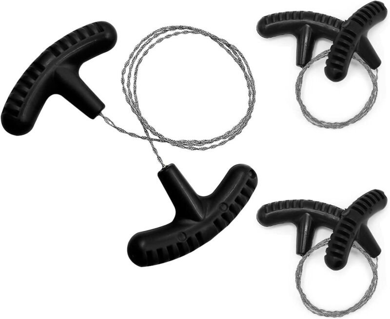 3-teiliges Edelstahl-Seilsägenset für Camping, Holz- und Rohrschneiden, Outdoor-Ausrüstung, Schwarz