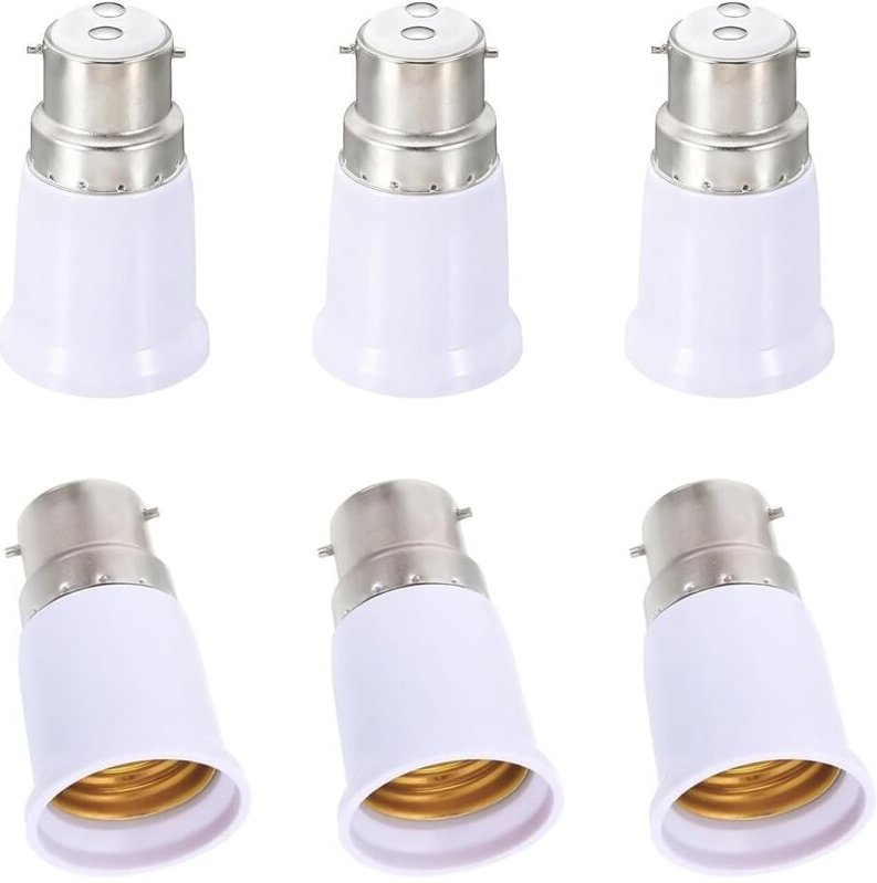CCYKXA 6-teiliges B22-auf-E27-Adapterset, Bajonettfassungs-Konverter, kompatibel mit LED-, Glüh-, Halogen- und Energiesp...
