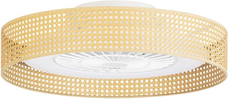 Bea Ventilador de techo con luz led. Silencioso. 6 velocidades. Regulador Intensidad y Temperatura de Color. Mimbre.