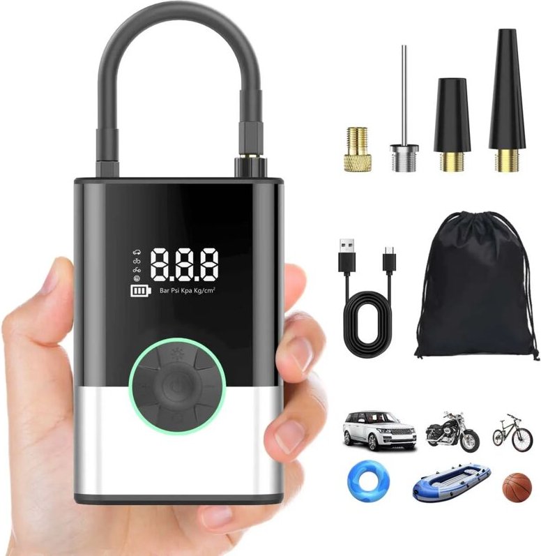 Kabellose Autopumpe mit LCD & 6000mAh für Reifen und Bälle