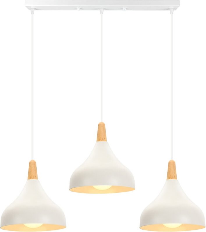 3 Flammige Pendelleuchte Retro Hängelampe Holz Für Kuche Restaurant Flur Wohnzimmer Weiß