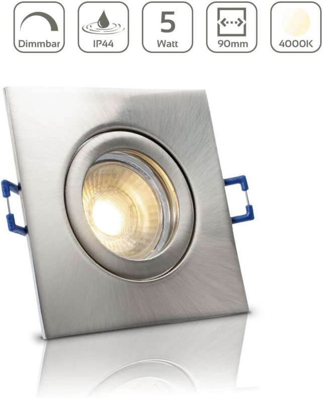 Einbauspot IP44 eckig - Farbe: Edelstahl-gebürstet - LED Leuchtmittel: GU10 5W neutralweiß dimmbar