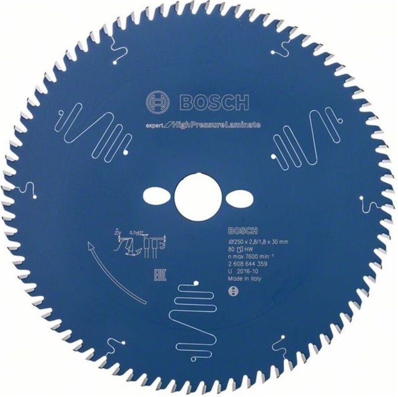 Bosch Kreissägeblatt Expert for High Pressure Laminate, 250 x 30 x 2,8 mm, 80 Zähne, Spanwinkel 10°