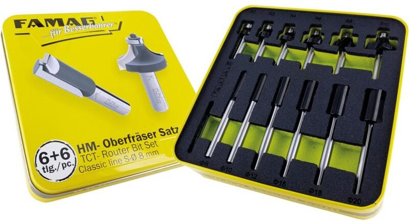 HM-Oberfräser-Satz Classic-Line 6+6 tlg. Fräser-Set Metallbox Abrundfräser - Famag