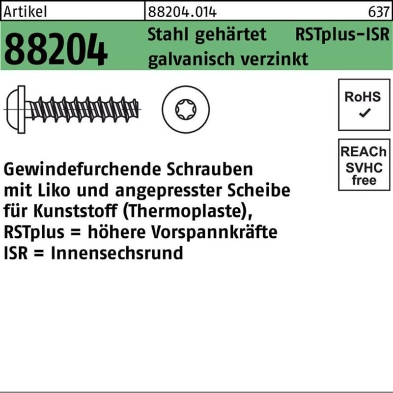 Thumbnail - Gewindefurchendeschraube R 88204 Liko m.Innensechsrund 6 x 25 -T30 Stahl gehärtet galvanisch verzinkt