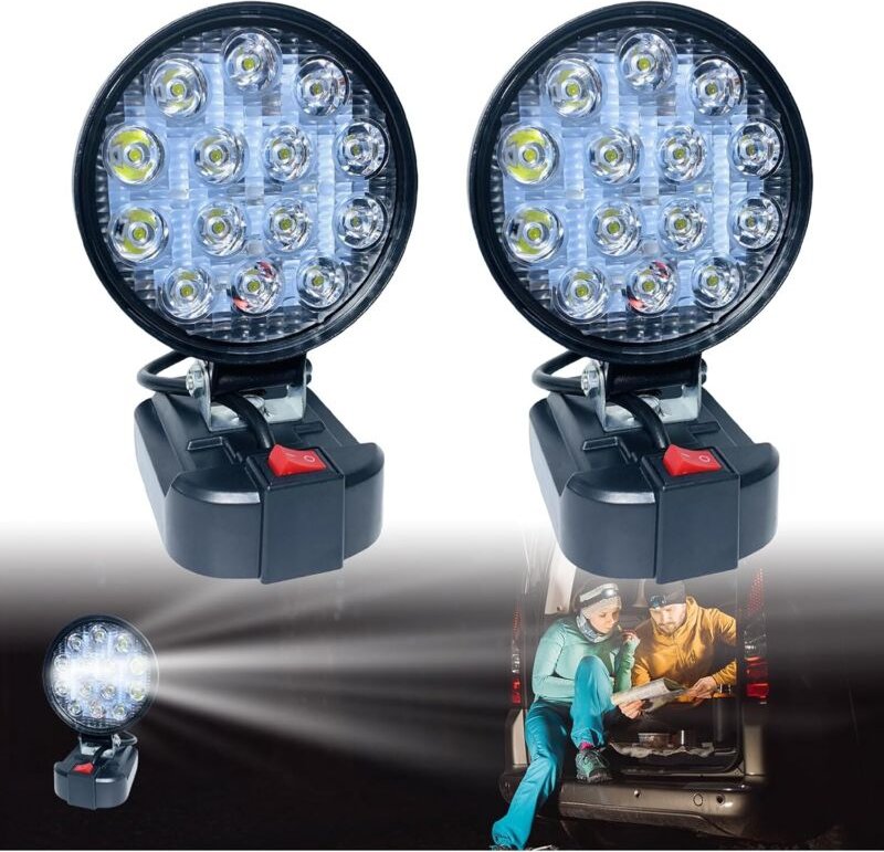 Coocheer - 2 Stück Akku Lampe für Makita 18v, led Arbeitsleuchte Akku led Strahler Tragbares Flutlichter Baustellen Lamp...