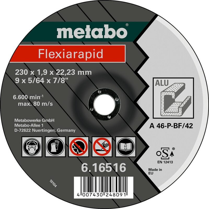 Thumbnail - Metabo - Flexiarapid 125 x 1,0 x 22,23 mm, Alu, Trennscheibe, Form 41 (616513000)