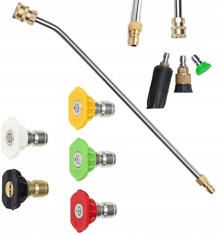 Rosfix Set mit 5 Schnellanschlussdüsen für Hochdruckreiniger (0°, 15°, 25°, 40°, 60°) + Lanze für Hochdruckreiniger 1/4"...