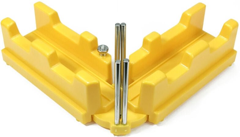 Gehrungwinkel und Gehrunglade, 2-in-1-Produkt für die präzise Sockelleistenmontage – Winkel von 85 bis 180 Grad (gelb)