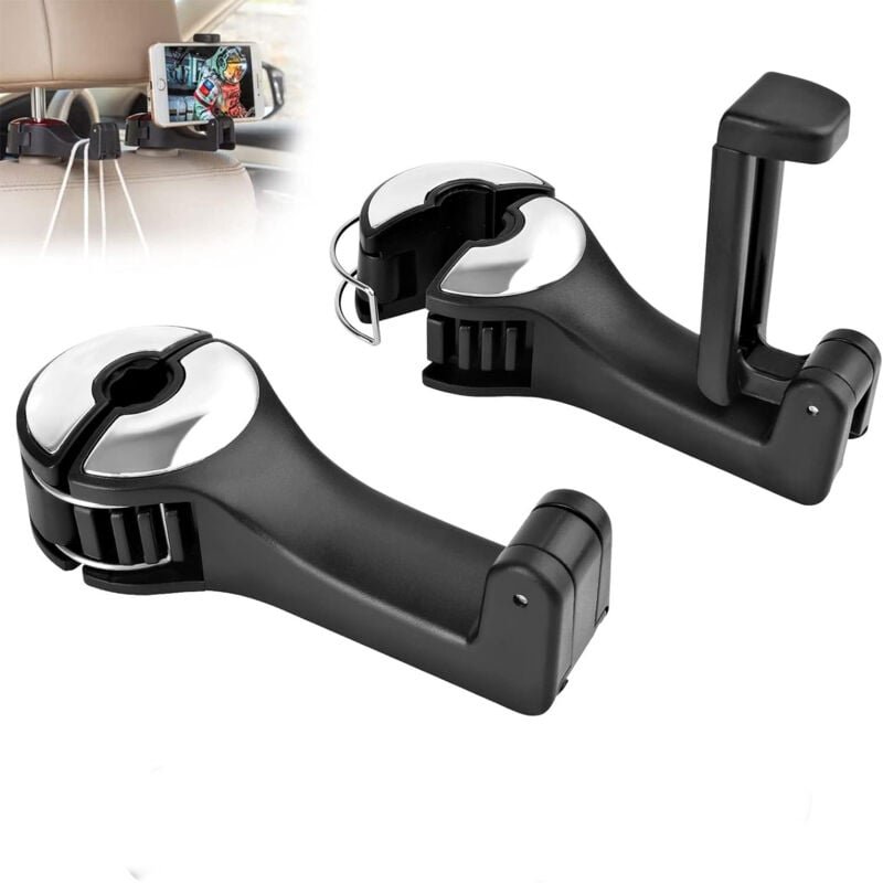 2 pcs Crochet Pour Appuie – Tête De Voiture, 2 und 1 Crochets de Siège de Voiture avec Support de Téléphone Portable, Cr...