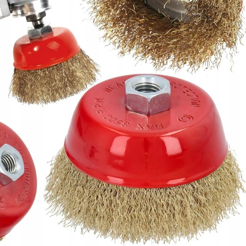 100 mm M14 Topfdrahtbürste für Winkelschleifer, Messing beschichtet