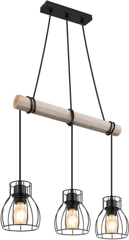 Hängeleuchte - Mina - natürlich schwarz - holz metall - - Globo