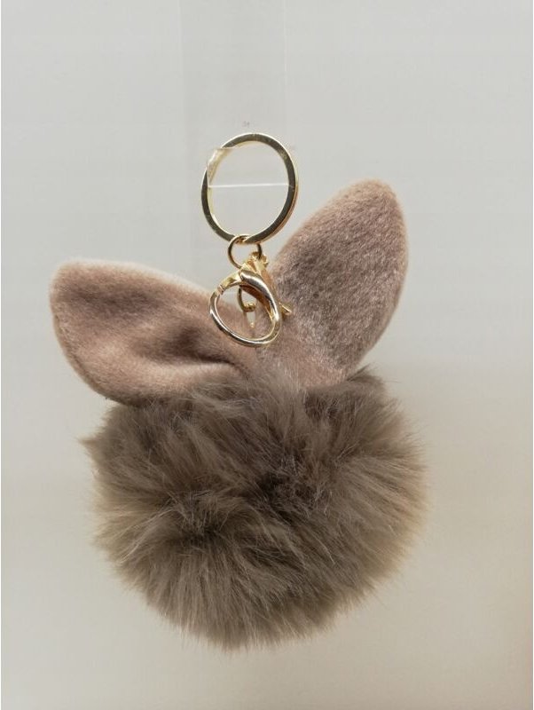 Schlüsselanhänger Pelzpompom Hasenohren Beige Für Auto