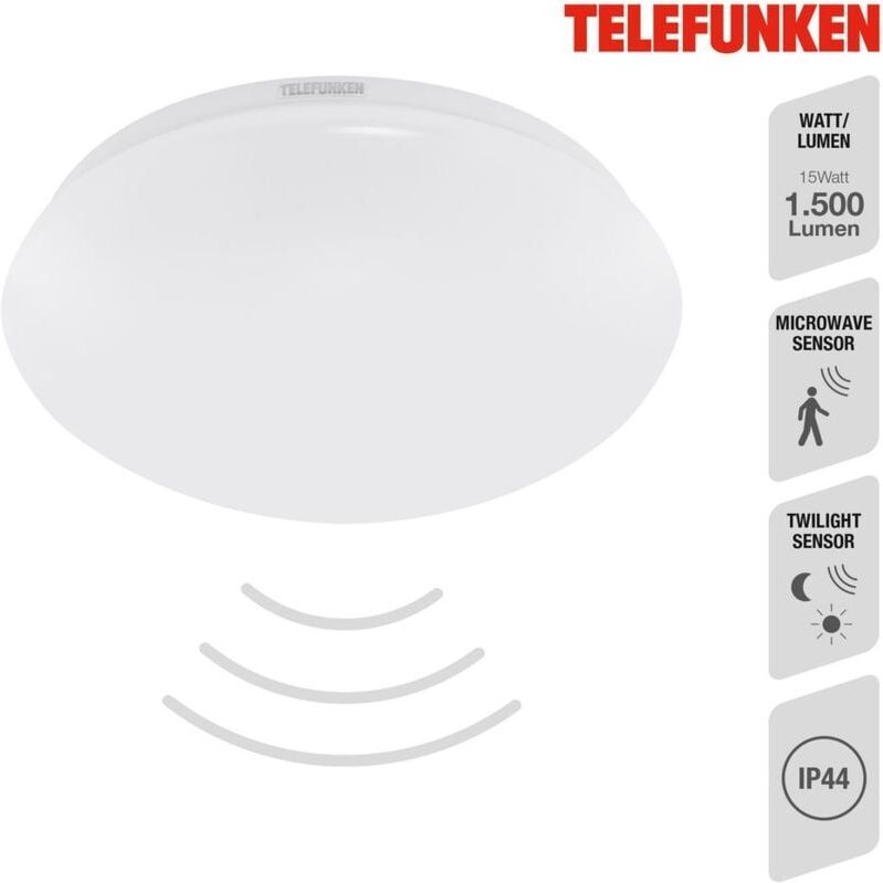 Telefunken - led Deckenleuchte Bewegungsmelder Tageslichtsensor IP44 Ø28cm 15W
