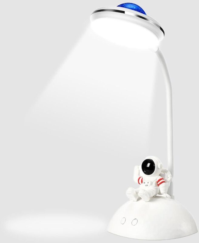 Kinderschreibtischlampe – Astronaut – LED – mit Handyhalterung und Projektor – Helligkeit einstellbar – wiederaufladbar ...