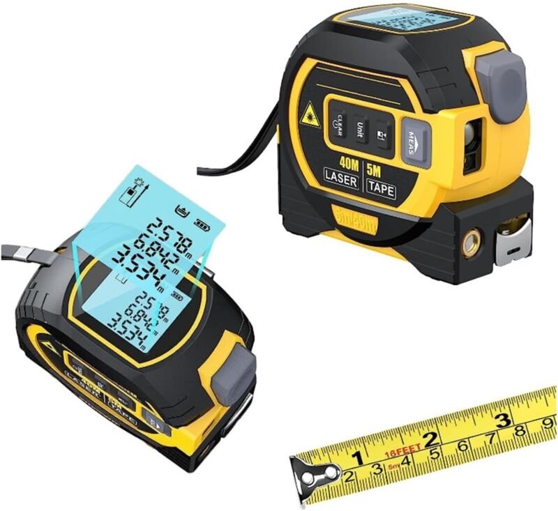 1 Stück (60 m) 3-in-1-Infrarot-Laser-Maßband, Laser-Maßbandwerkzeug mit LCD-Anzeige, 3-in-1-Laser-Entfernungsmesser, ver...