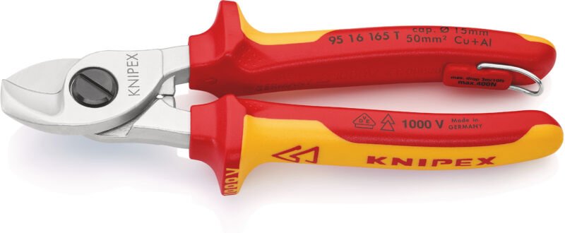 Knipex - 95 16 165 t bk Kabelschere mit Befestigungsöse verchromt vde 165 mm