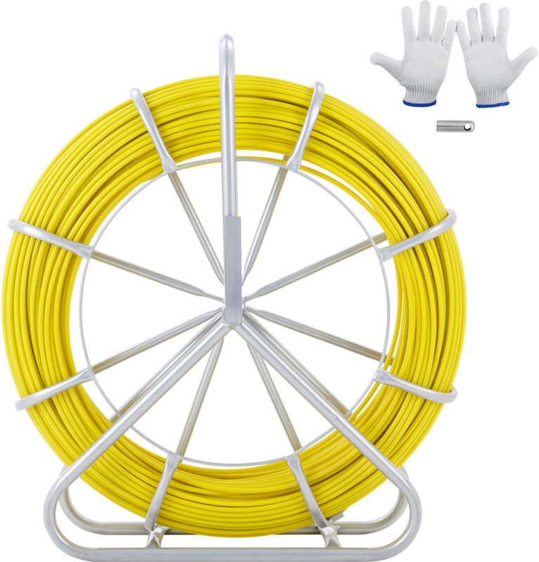 Mophorn - Fish Tape Fiberglass, 1/4 Zoll, 425 ft, Duct Rodder Wire Puller, Cable Running Rod mit Stahlrollenständer, 3 Z...