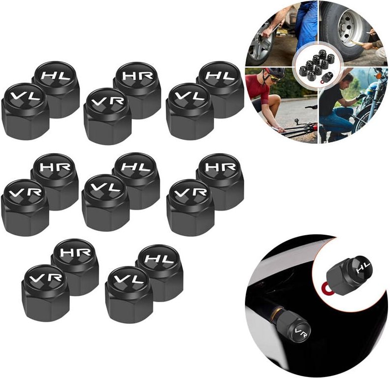 Thumbnail - 16 Pcs Autoventilkappen mit Beschriftung, Ventilkappen Auto Mit Beschriftung Autoventilkappen mit Dichtung, schwarze Aut...