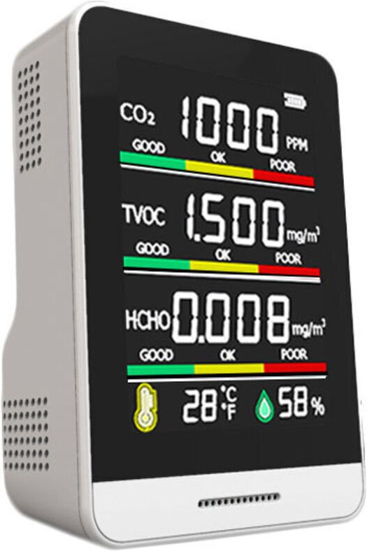 Luftqualitätsmonitor, 5-in-1-Messgerät für CO₂, HCHO und TVOC, Temperatur-, Feuchtigkeits- und Gasanalyse, USB-Typ-C-Lad...