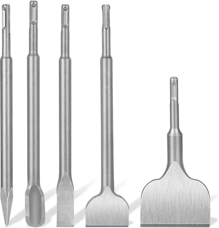 5-teiliges SDS-Plus-Meißel-Set – Breitmeißel, Flachmeißel, Spitzmeißel und U-Meißel für Fliesenmauerwerk, Mauerwerk, Gra...