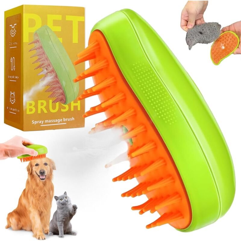 Dampfbürste für Hunde und Katzen, 3-in-1 elektrische Dampf-Katzenhaarbürste, Bürste für kurz- und langhaarige Katzen, Ha...