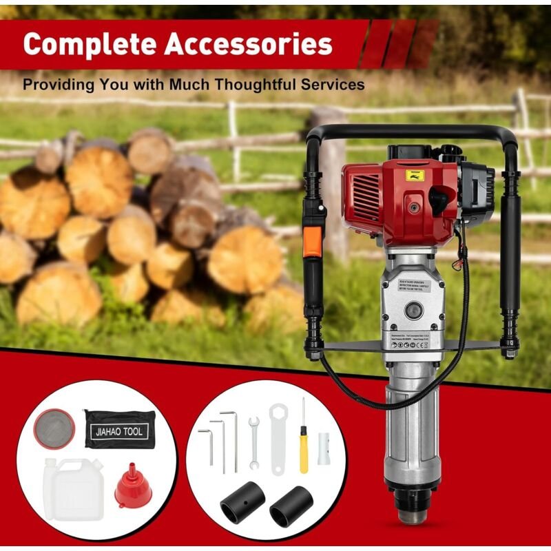 Benzin Pfahlramme 2 Takt 52CC Motor 1900W Tragbare T Pfostenramme Pfostentreiber Zaunpfahlramme Handramme Verbesserte Pf...