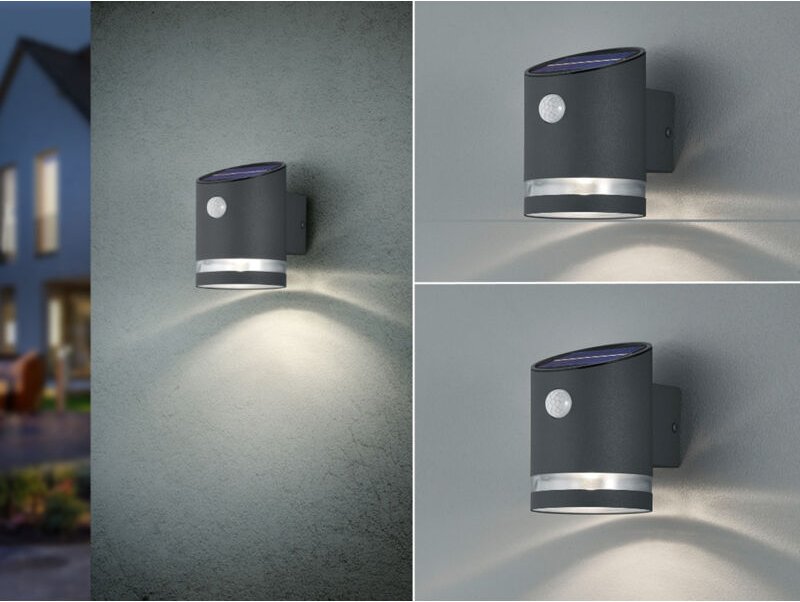 Meinewunschleuchte - led Solar Wandleuchte 2er Set Außenleuchte mit Bewegungsmelder Anthrazit