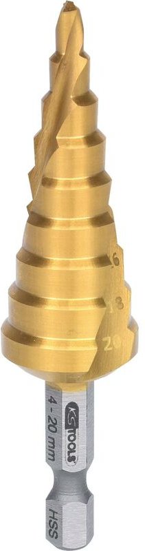 KS Tools 1/4" HSS-TiN Stufenbohrer-Bit,Ø 4-20mm, 9 Stufen - 330.2385