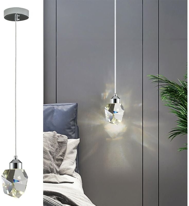 Kcvv - Moderne Kristall-Pendelleuchte, LED-Kristall-Pendelleuchte, verstellbare Deckenleuchte aus silbernem Chrom, für K...