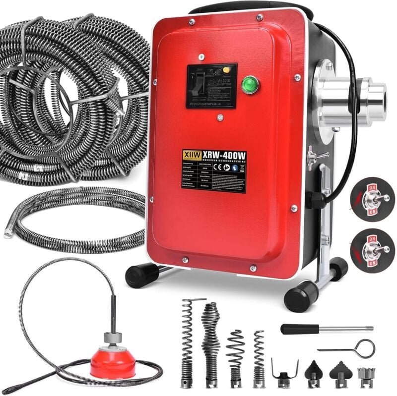 16mm 26,5M Elektrische Rohrreinigungsmaschine 400W 450U/min mit FI-Schalter für Ø30-100mm Rohrleitungen, Rohrreinigungsg...