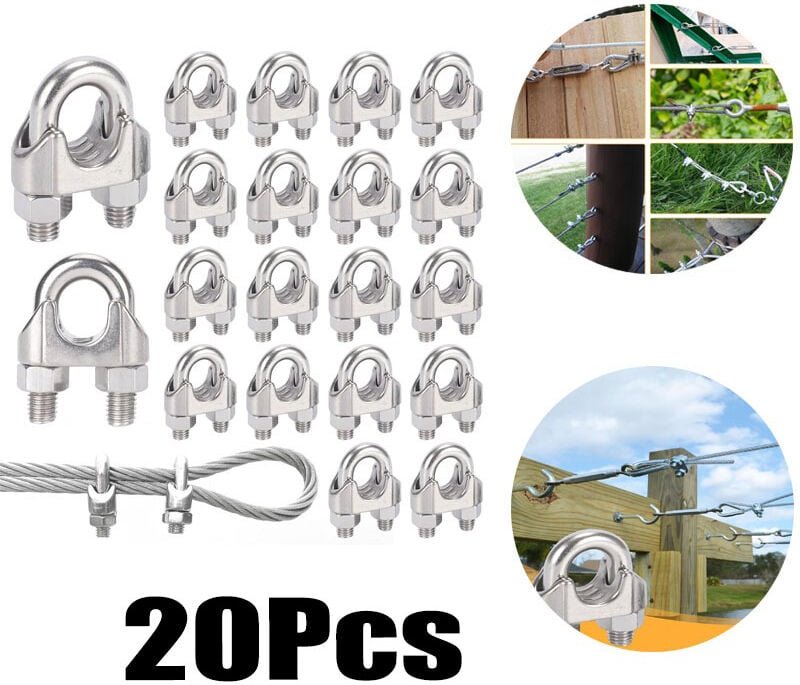 Thumbnail - Bluedeer - 20er Pack Seilklemme, Drahtseilklemme 3 mm, Edelstahlseilklemme für Stahlseil, Stahldraht, feststehend, passe...