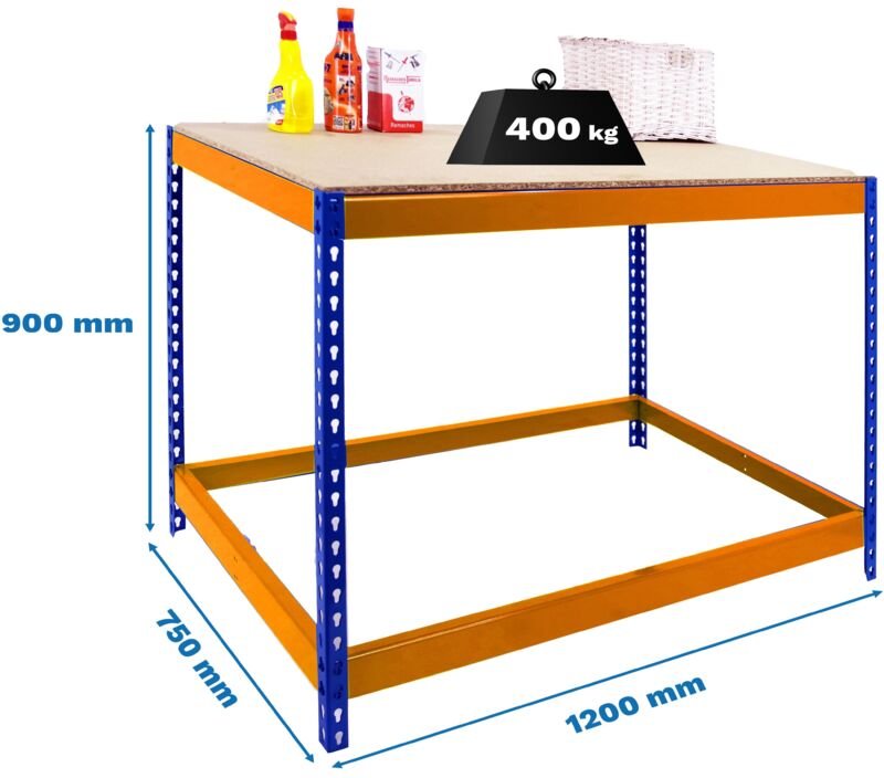 Simonrack Werkbank fest 900x1200x750 mm blau orange Holz
