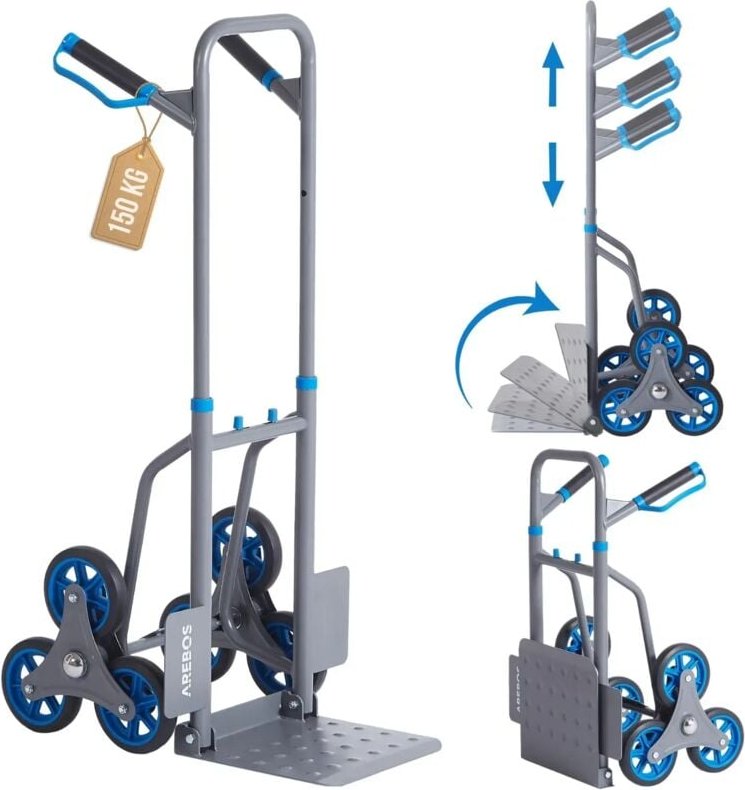Arebos - Treppenkarre Sackkarre Treppensackkarre klappbar Treppensteiger mit Hartgummireifen & Stahlrahmen Transportkarr...