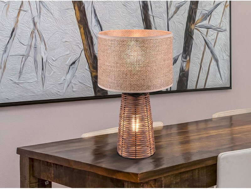 Led Tischlampe aus Naturmaterial Rattan Braun, Höhe 40cm