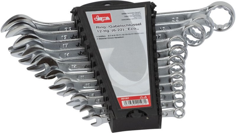 Dema - Doppel Ringschlüssel / Ringschlüsselsatz, von 6-22 mm, 12-tlg. Set, aus crv