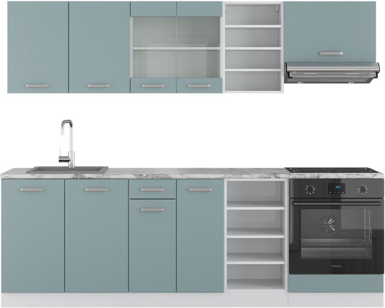 Thumbnail - Vicco - Küchenzeile R-Line, Blau-Grau, 240 cm , ap Marmor