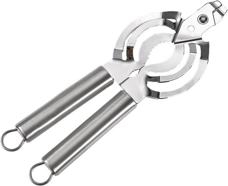 Multifunktionaler 4-in-1-Dosenöffner mit leichtgängigem Drehgriff und Edelstahlklinge für Dosen, Konserven, Bier und Wei...