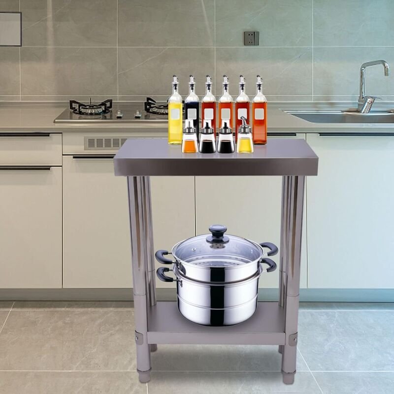 Edelstahl Küche Arbeitstisch 60x30x85cm Küchentisch Edelstahltisch mit verstellbare Füße, Küchentisch Zerlegetisch Tisch...