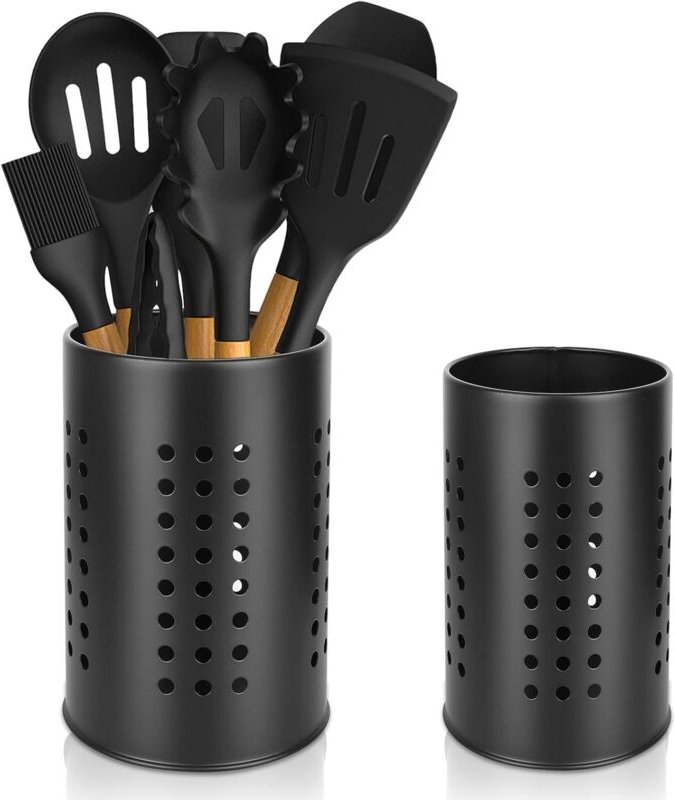 Küchenutensilienhalter aus Edelstahl – Runder Besteckkorb – Schwarz