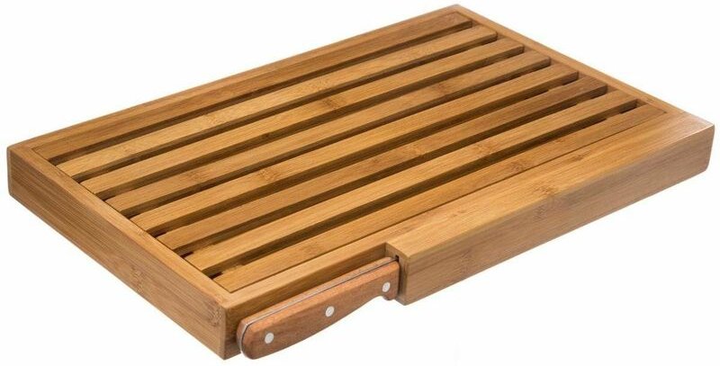 Secret De Gourmet - Brotschneidebrett mit Rillen für Krümel+Messer im Lieferumfang enthalten