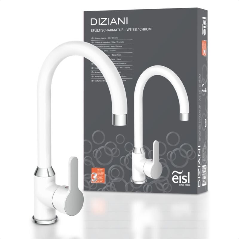 Diziani Spültischarmatur, Weiß/Chrom