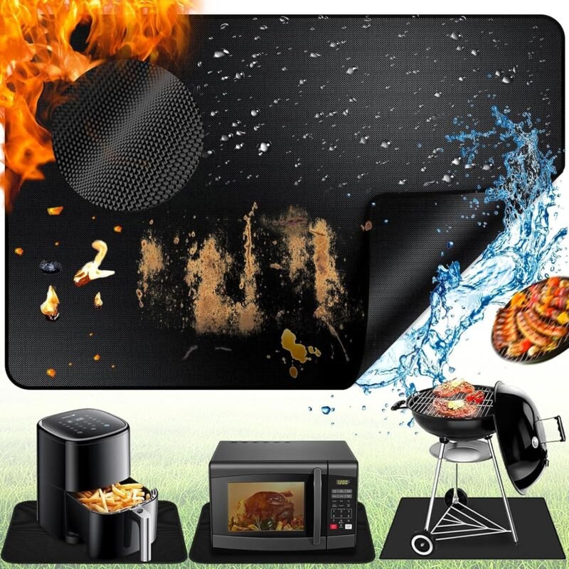 Feuerfeste Matte 50 x 70 cm, Grillbodenschutzmatte, hitzebeständig bis 260 °C, öl- und wasserabweisend, Grillmatte für K...