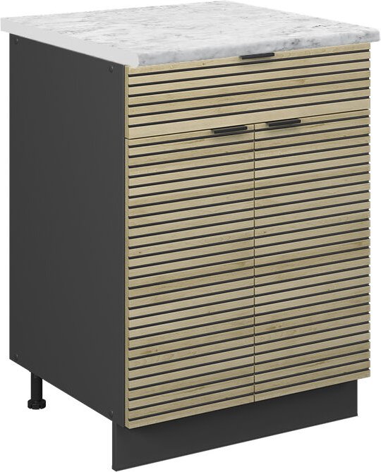 Vicco - Küchenunterschrank Fame-Line, Eiche Paneel, 60 cm mit Schublade, ap Marmor