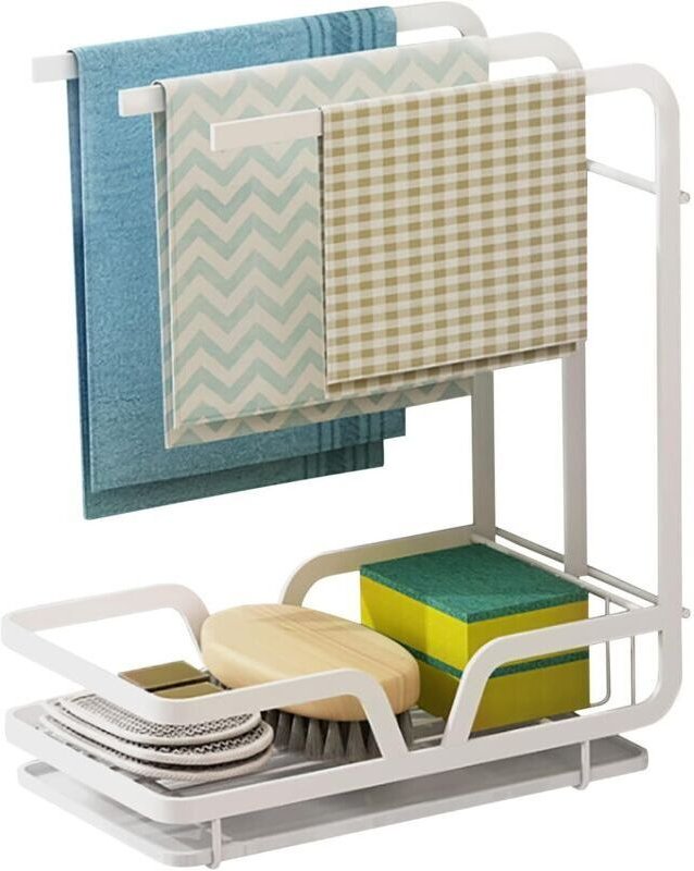 Spülbecken-Organizer – wandmontierter Abtropfständer für Handtücher, Schwämme, Bürsten mit Tropfschale für Küche und Bad...