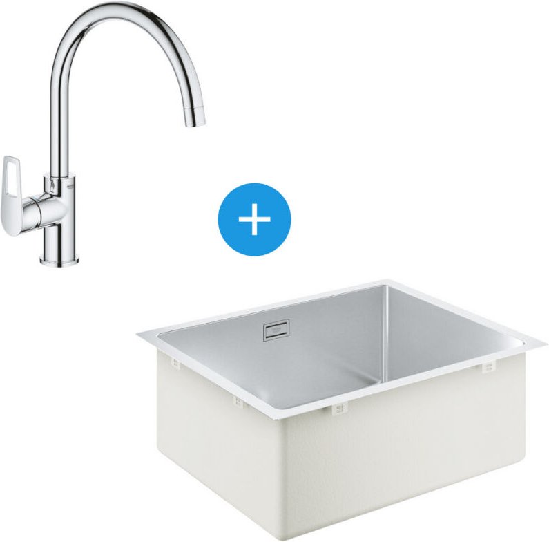 Thumbnail - Kit K700 Küchenspüle Unterbau 540x440mm Edelstahl + Bauloop Mischbatterie Schwanenhals, Chrom (31574SD1-SET1) - Grohe