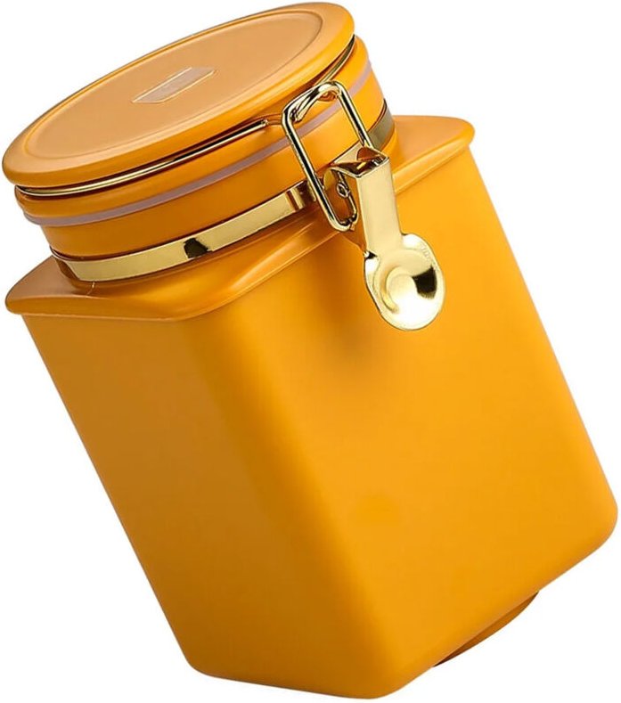 Luftdichte Aufbewahrungsbox aus orangefarbenem Edelstahl für gemahlenen und ganzen Kaffee.