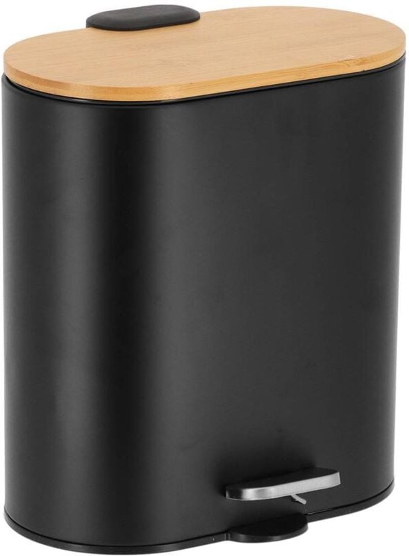 Abfalleimer metall oval 5 l fallbremse bambusdeckel - schwarz - Tendance